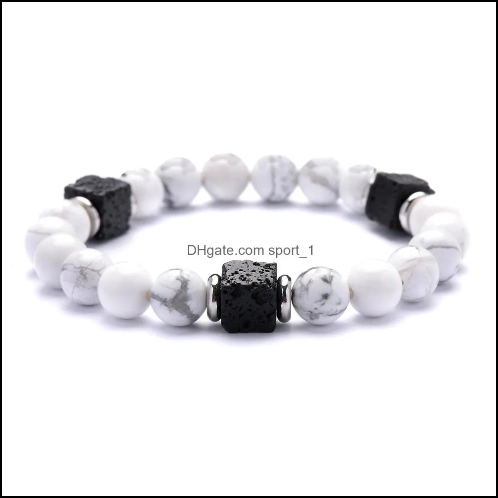 10pc/set natural 8mm howlite cubic zircon ball beads bracelet gifts for men women handmade jewelry