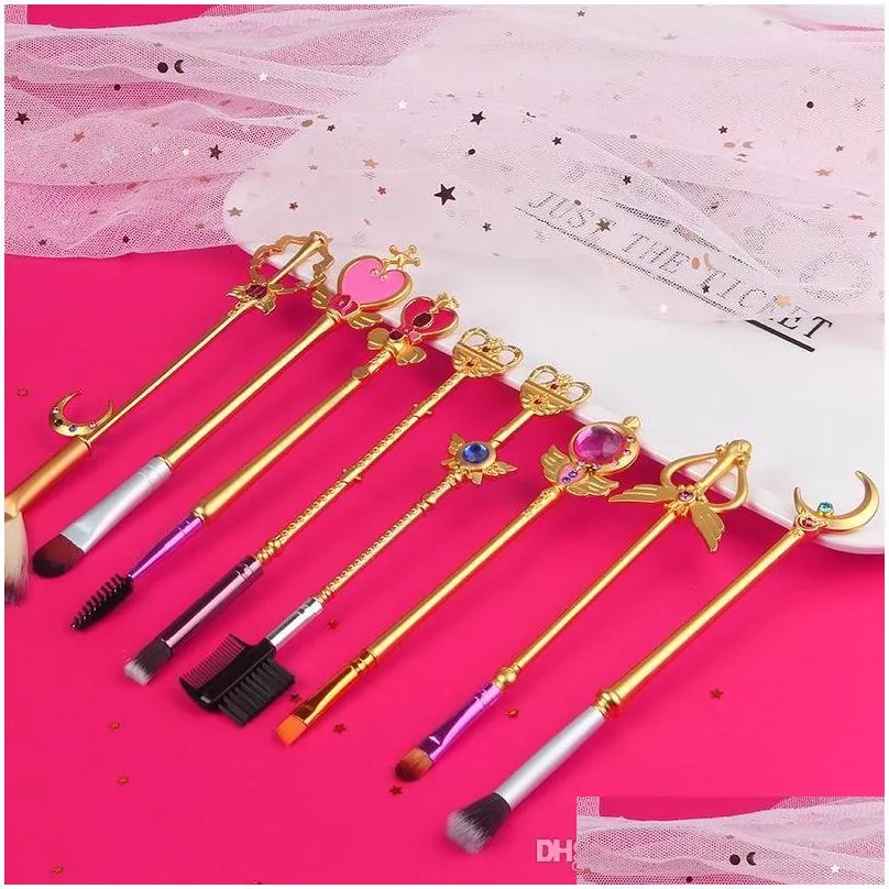 sailor moon cosmetic brush rhinestones makeup brushes set tools face eye beauty brush anime magic wand