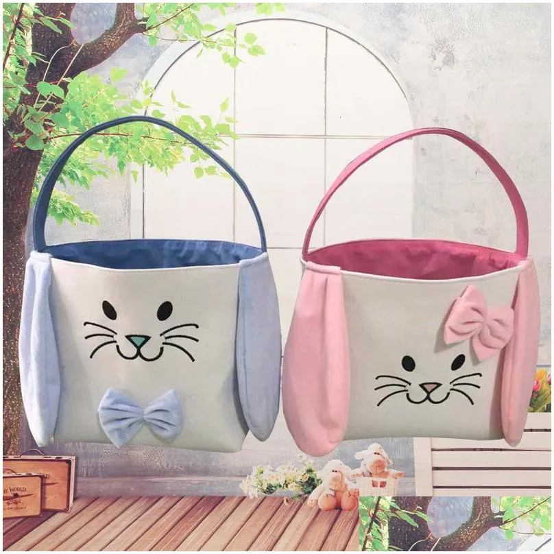 party supplies easter bunny tote bucket candy eggs bag rabbit basket lovely bow festival decoration for child gift
