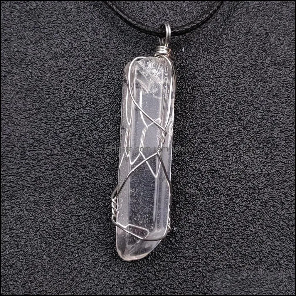 wire wrap white pillar reiki healing crystal pendant irregular energy stone quartz rope chain necklaces fashion women men jewelry