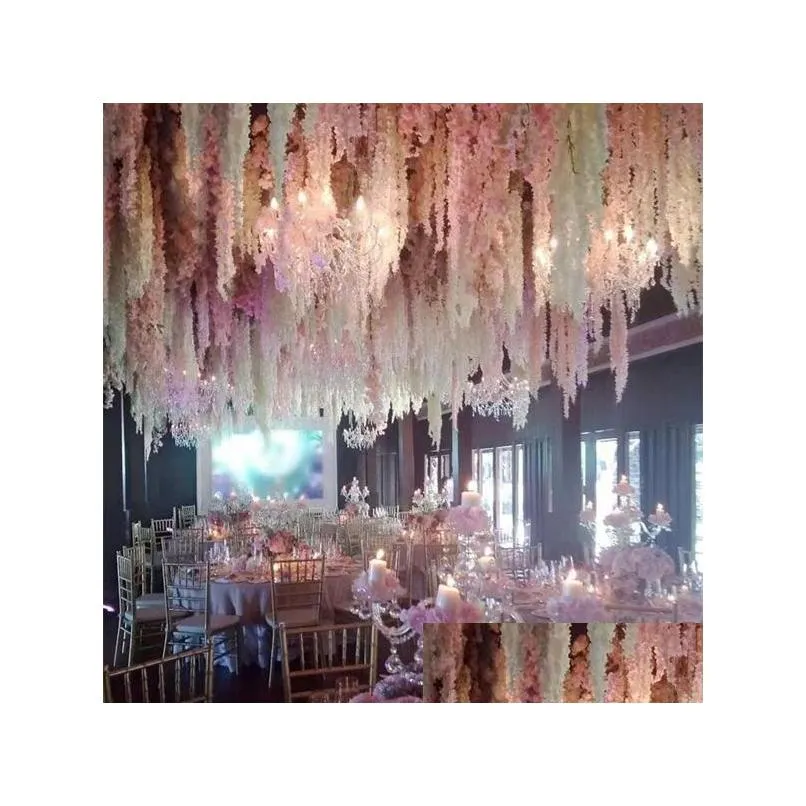 100pcs/lot 24 colors artificial silk flower wisteria flower vine home garden wall hanging rattan diy party wedding decoration 1022