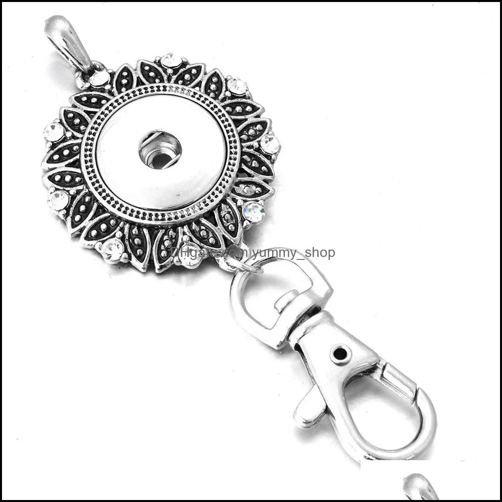 18mm metal rhinestone snap button keychains keyring pendant silver gold color layard for women gift