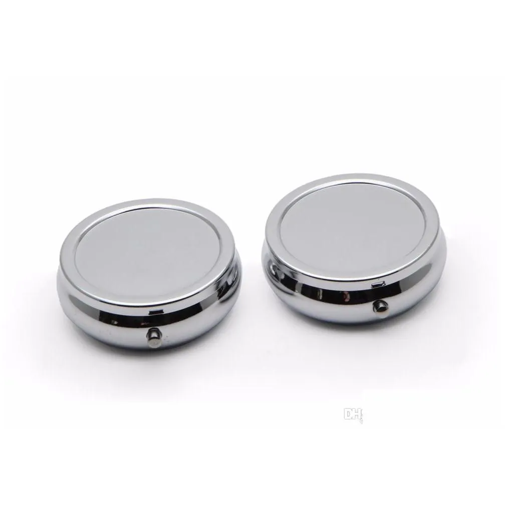 compact round metal case box organizer 3 compartment discreet fits easily in pocket and purse