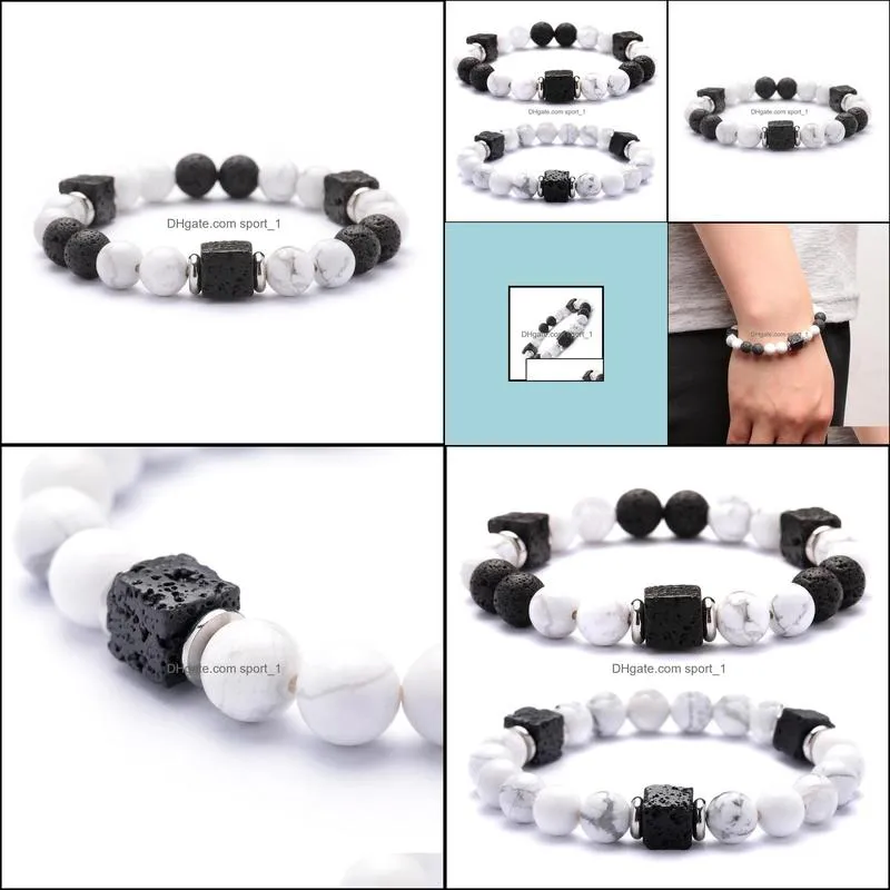 10pc/set natural 8mm howlite lava cubic zircon stone beads bracelet gifts for men women handmade jewelry