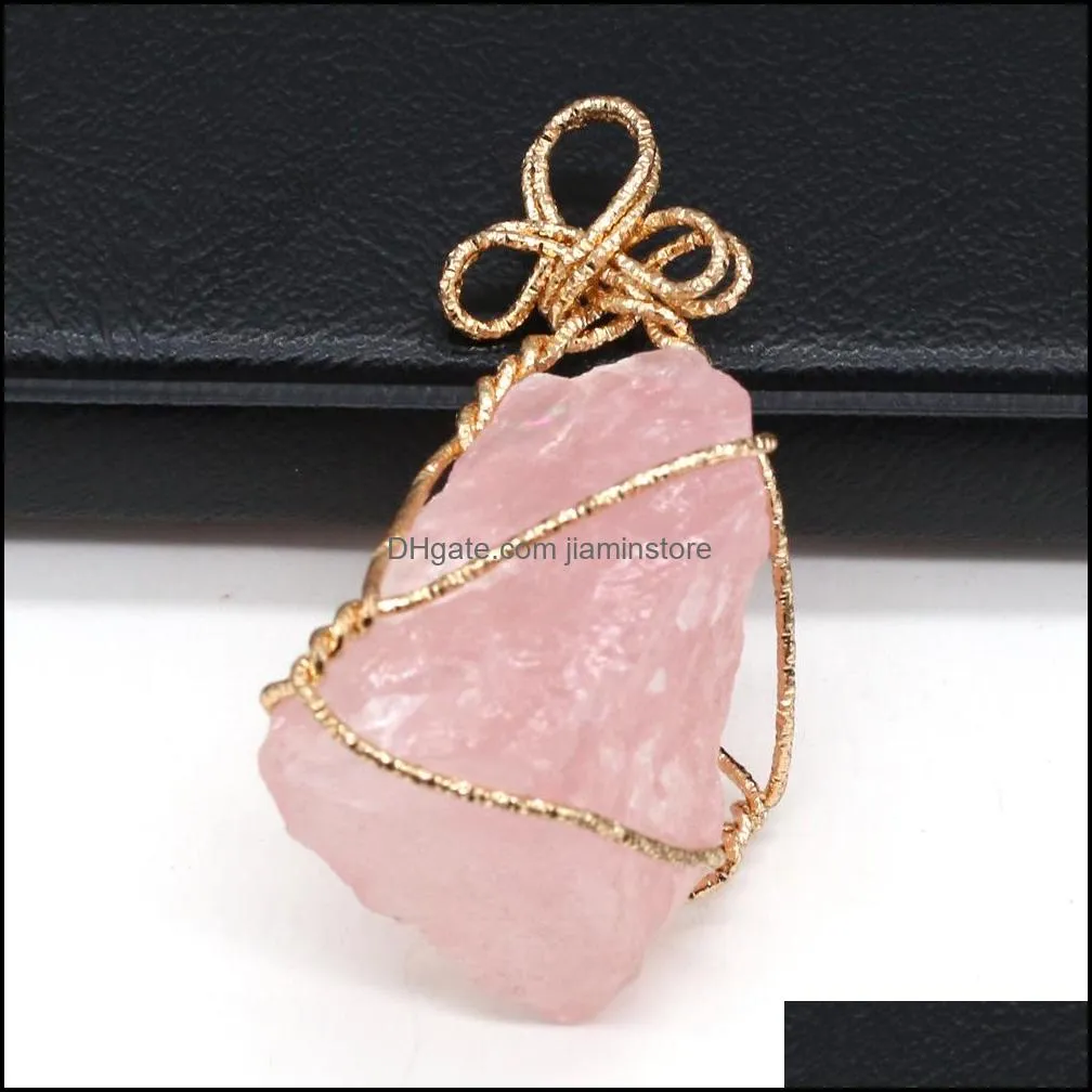 wire wrap irregular raw chakra natural stone charms pendant reiki healing crystal charm fashion diy necklace jewelry making wholesale