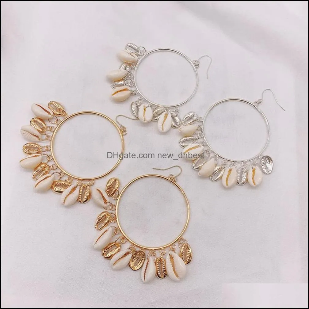 12pcs handmade conch rattan drop shell earrings for women girl round circle earring gold silver plated beach vintage