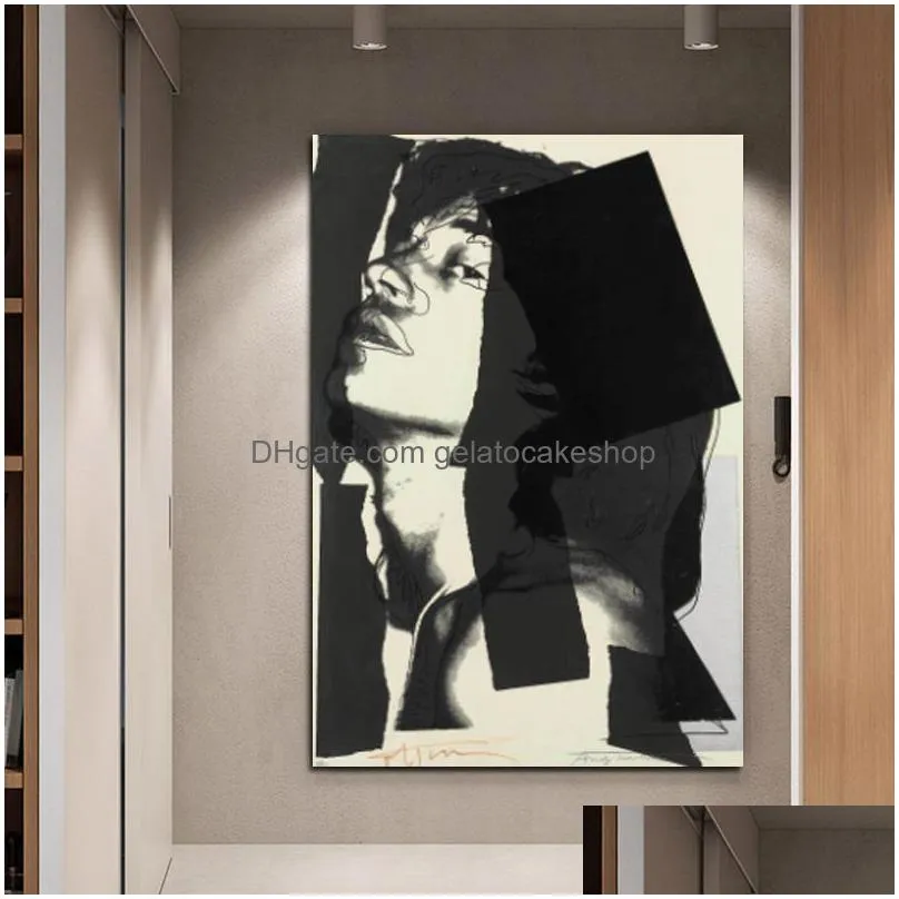 retro andy warhol poster canvas painting mick jagger portrait posters and prints wall pictures for living room home decoration200l