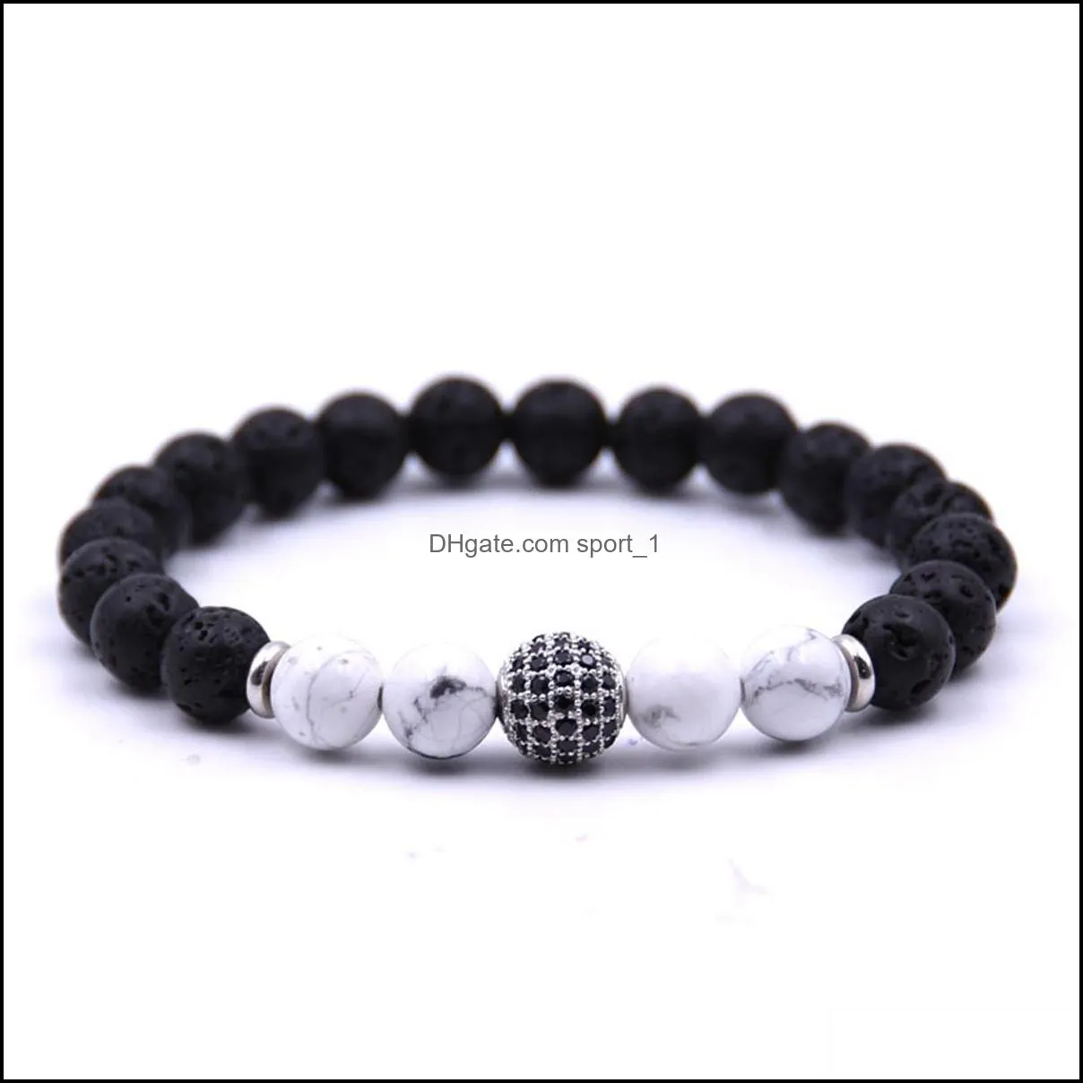 10pc/set natural 8mm lava stone cubic zircon ball beads bracelet gifts for men women handmade jewelry