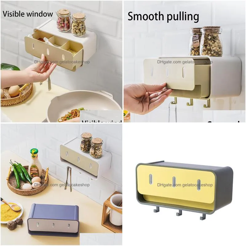 storage containers kitchen salt and sugar condiment box wallmounted combination household condiments storage boxs onepiece multigrid households 