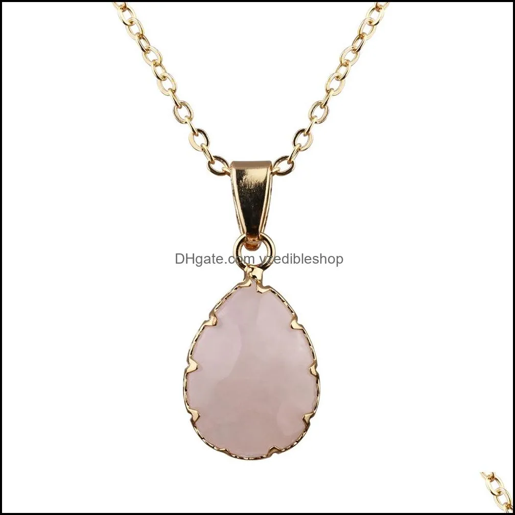 12styles pendant natural stone pink rose quartz opal heart round bullet shape necklace for women jewelry