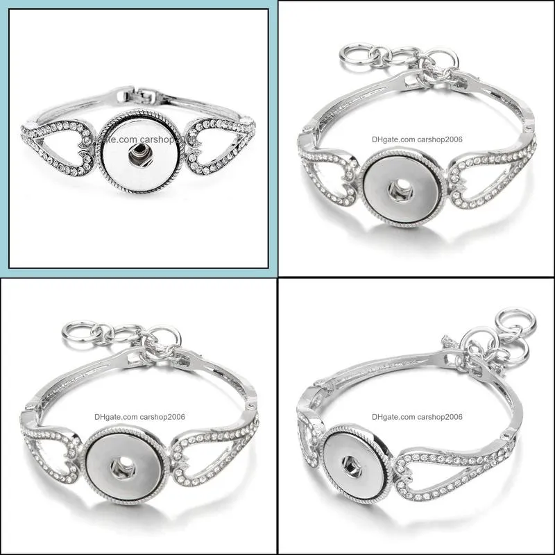 snap button bracelet jewelry vintage silver color heart link bangle fit 18mm snaps buttons diy for women men noosa s0337