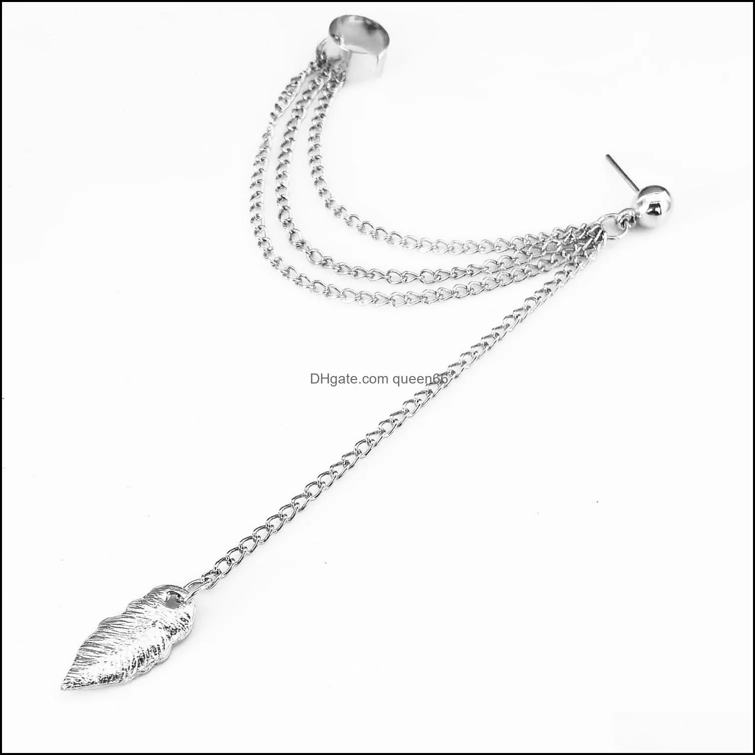 women girl charm stylish punk rock leaf chain tassel dangle ear cuff wrap earring sterling and golden jewelry