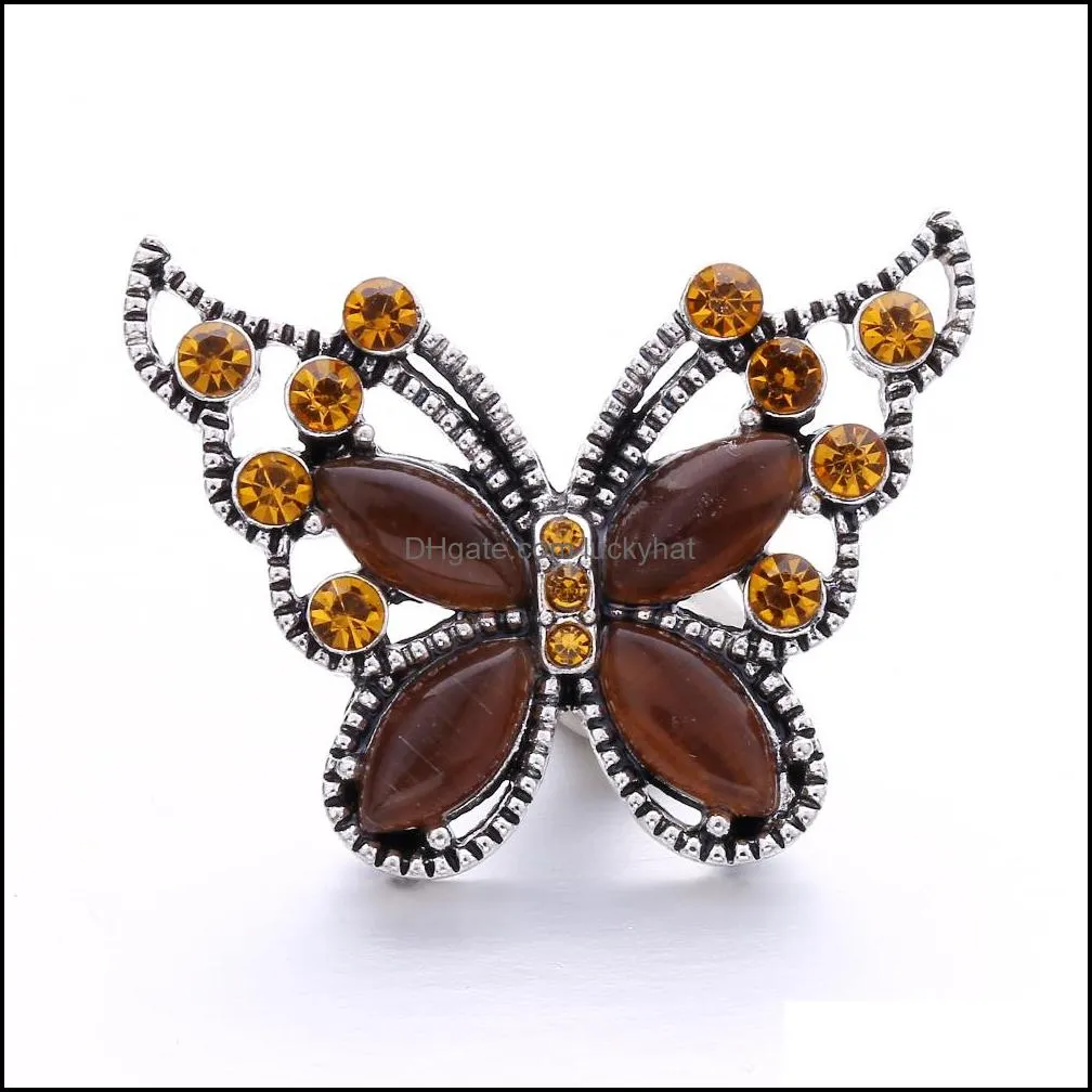 wholesale gold plated rhinestone butterfly ginger snap button clasps jewelry findings zircon charms 18mm metal snaps buttons factory