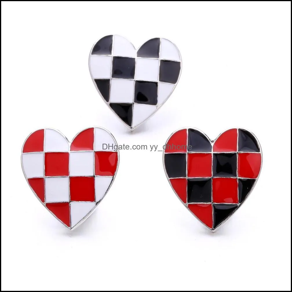 black red white grid heart snap button jewelry components silver 18mm metal snaps buttons fit bracelet bangle noosa