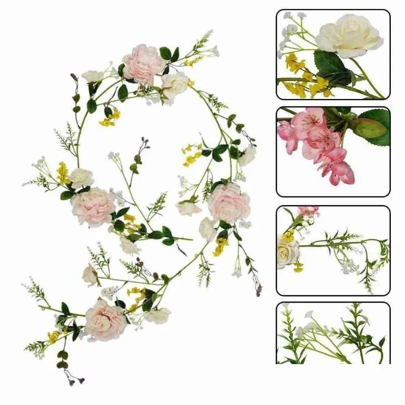 decorative flowers wreaths 1.85m artificial rose ivy vine wedding decoration real touch silk flower string home hanging garland party
