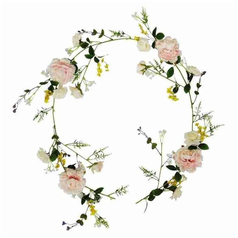 decorative flowers wreaths 1.85m artificial rose ivy vine wedding decoration real touch silk flower string home hanging garland party