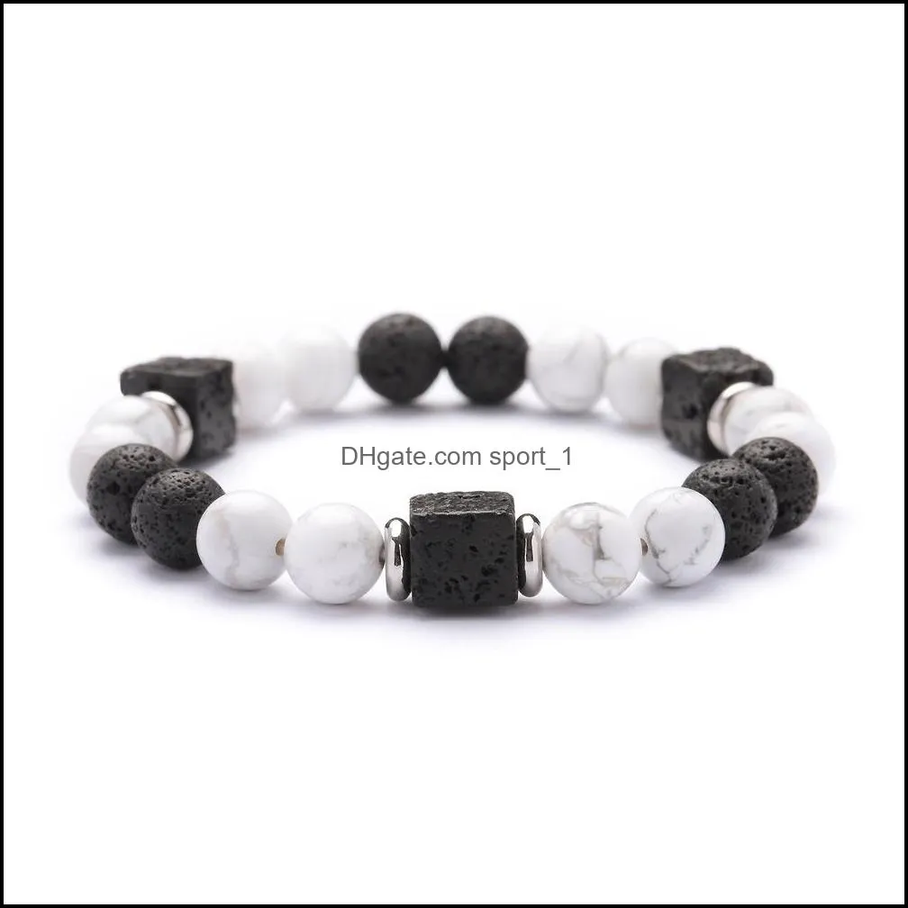 10pc/set natural 8mm howlite lava cubic zircon stone beads bracelet gifts for men women handmade jewelry