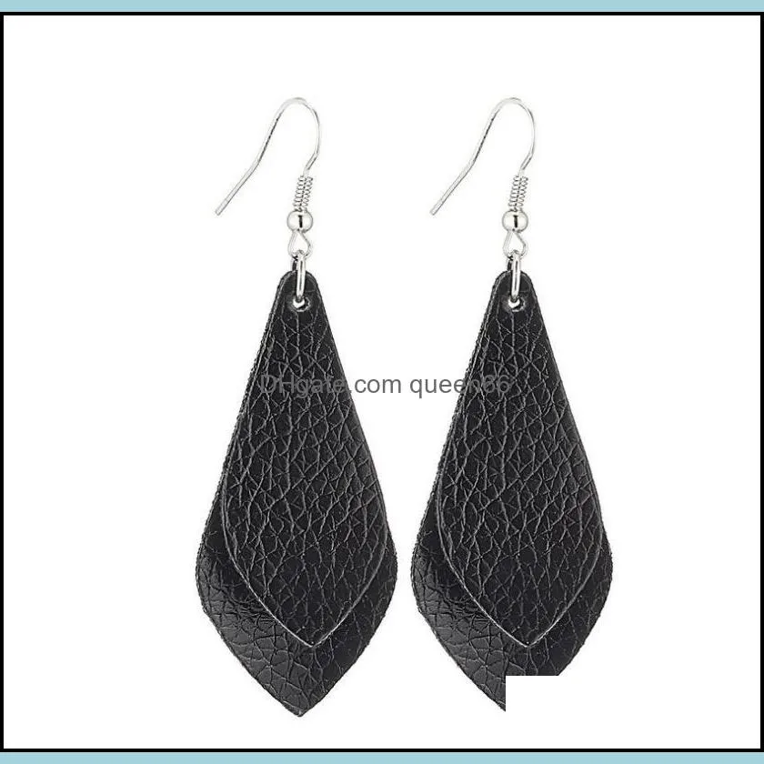 leather ear ring set teardrop petals leaf leather pendant earrings female girl fashion elegant