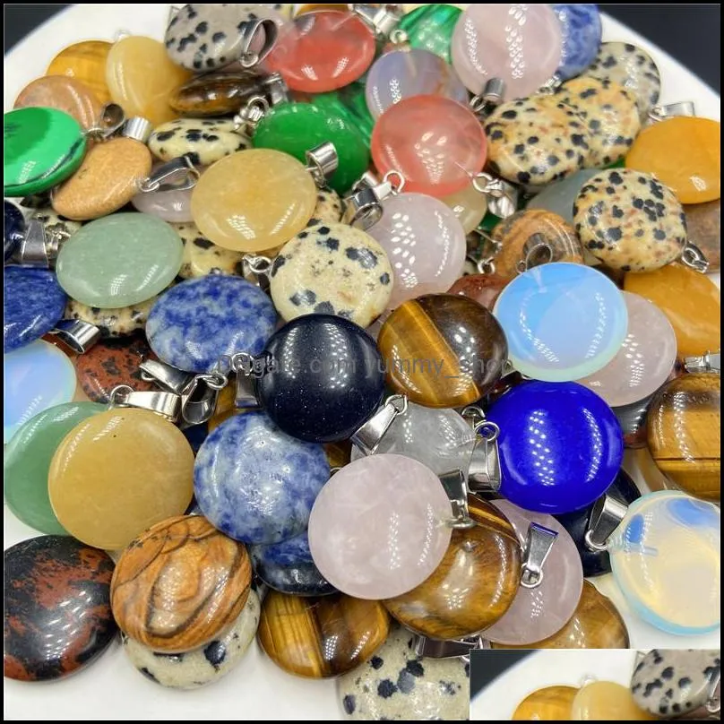 natural stone oblaten charms opal quartz tigers eye turquoise crystal pendants clear gem stone fit necklace making assorted
