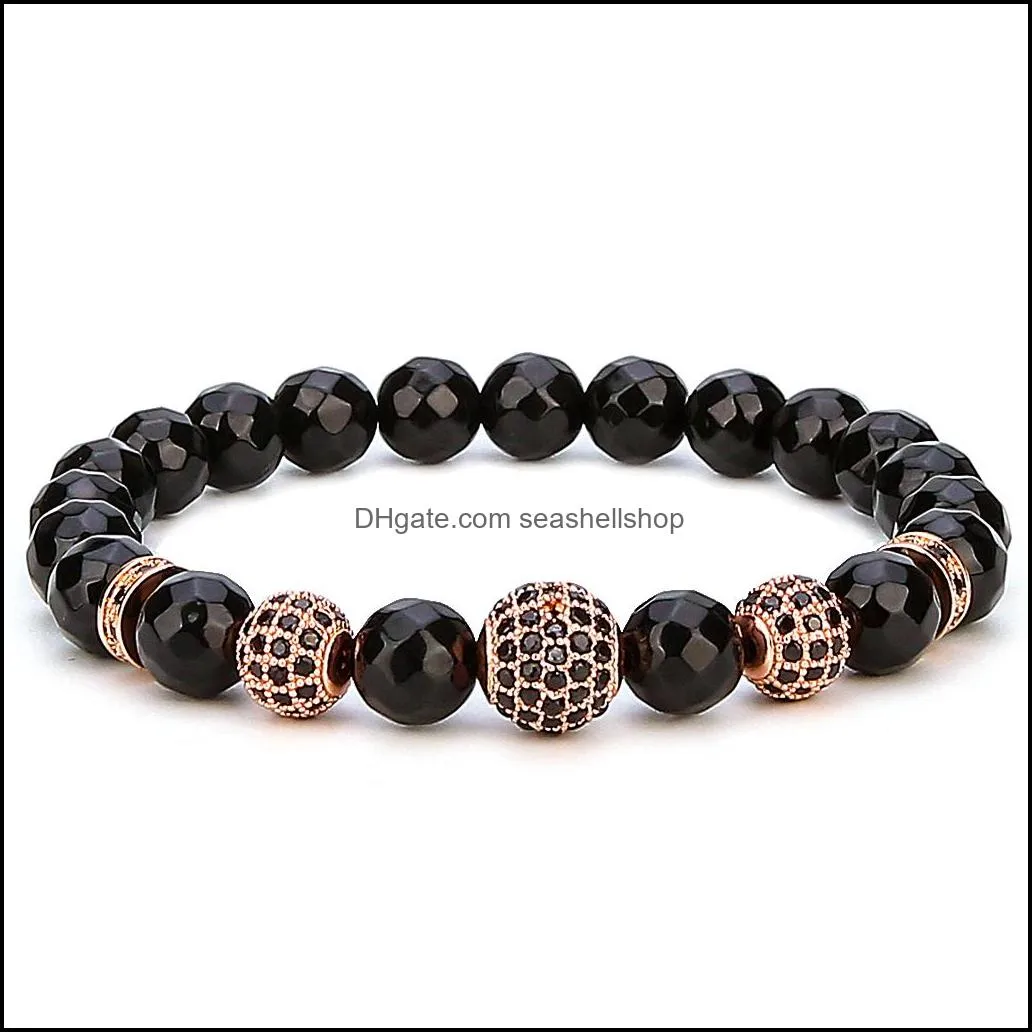  fashion 10pc/set crown beads bracelet charm handmade jewelry for men women 8mm multisection black onyx stone beads