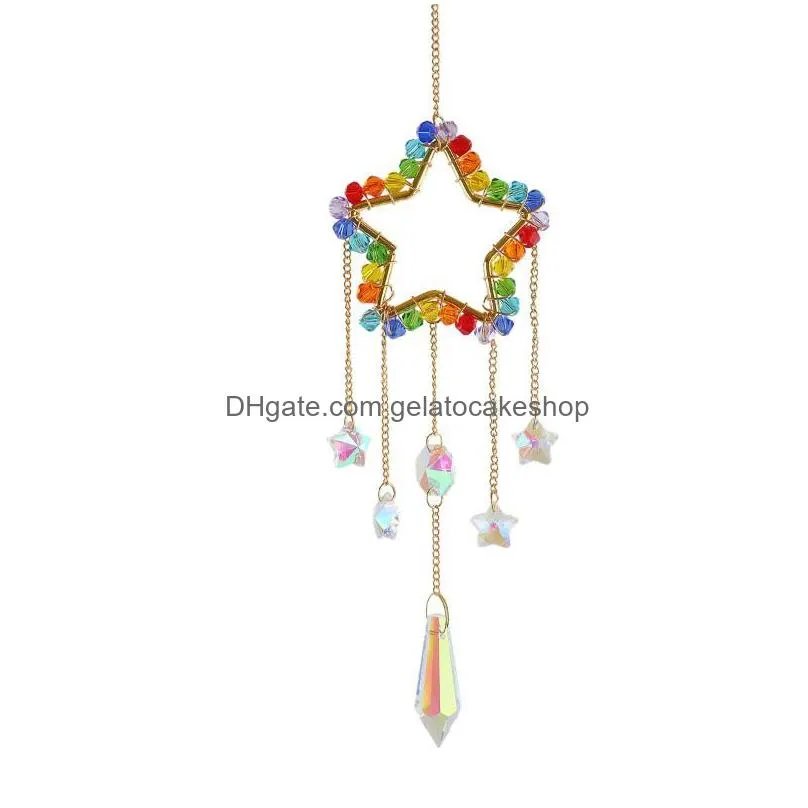 garden decorations chakra glass crystal suncatcher hanging moon catcher pendants wind chimes rainbow prism drop pendant home decor