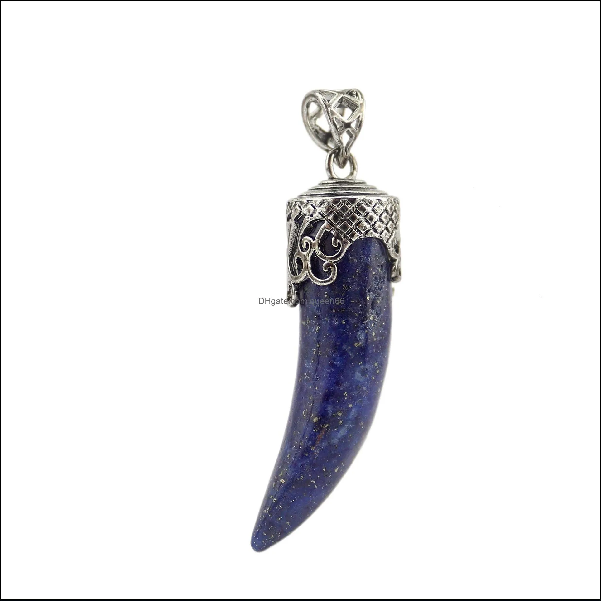natural crystal gem wolf tooth pendant pepper shape gemstone collectibles carved necklace handmade charm