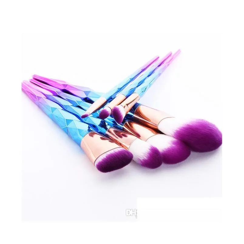 most popular 7pcs diamond professional mermaid makeup brushes colorful makeup brushes kit contouring foundation eyeliner brush