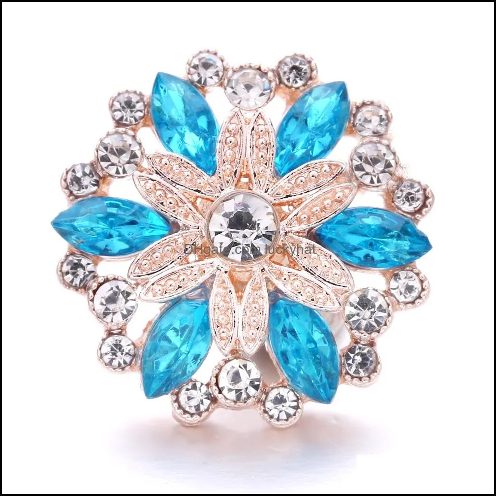 wholesale gold rhinestone flower ginger snap button clasp jewelry findings women men zircon charms 18mm metal snaps buttons factory