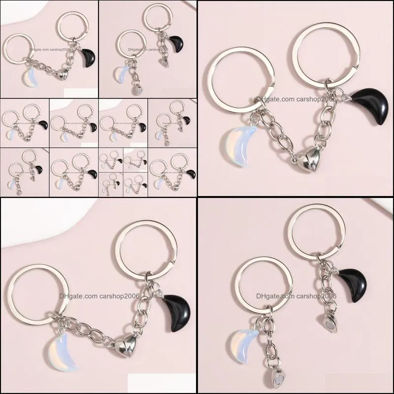 keychain moon stone key ring heart magnetic button key chains for couple lovers handbag accessorie diy jewelry gifts