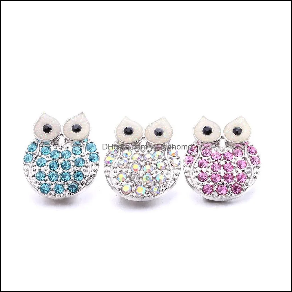 rhinestone owl snap button jewelry components 18mm metal bird snaps buttons fit bracelet bangle noosa b1215