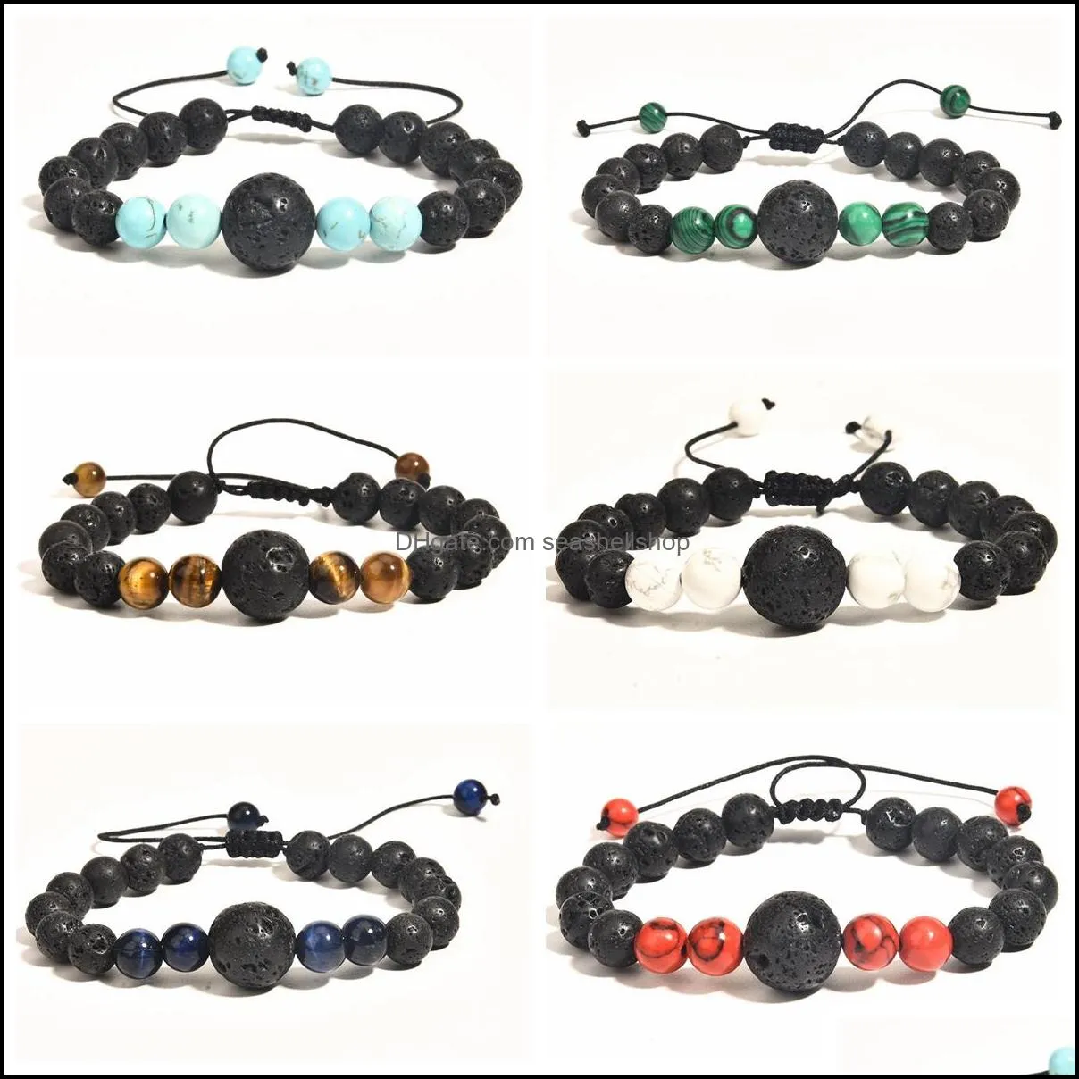 adjustable beads bracelets mens lava rock stone beaded strand anxiety essential oil volcanic bracelet set