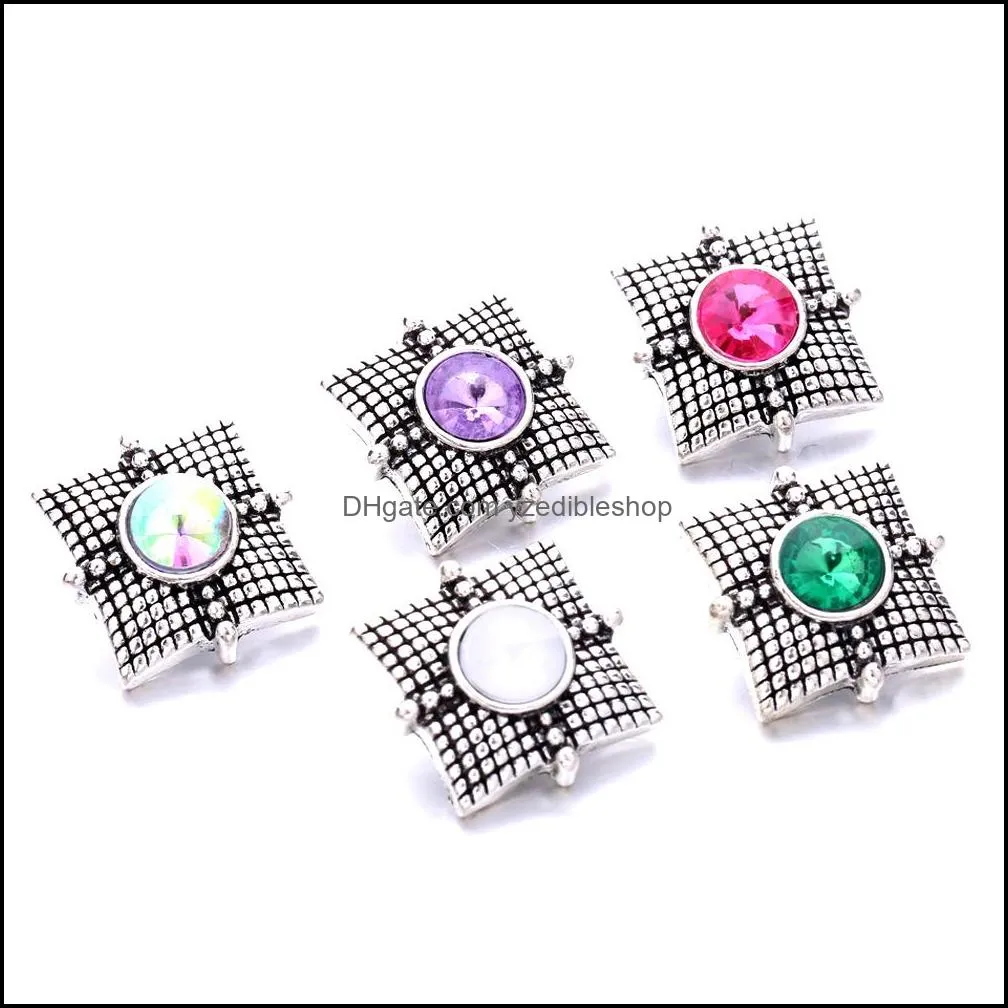 vintage square shape snap button clasps jewelry findings rhinestone 18mm metal snaps buttons diy necklace bracelet jewelery