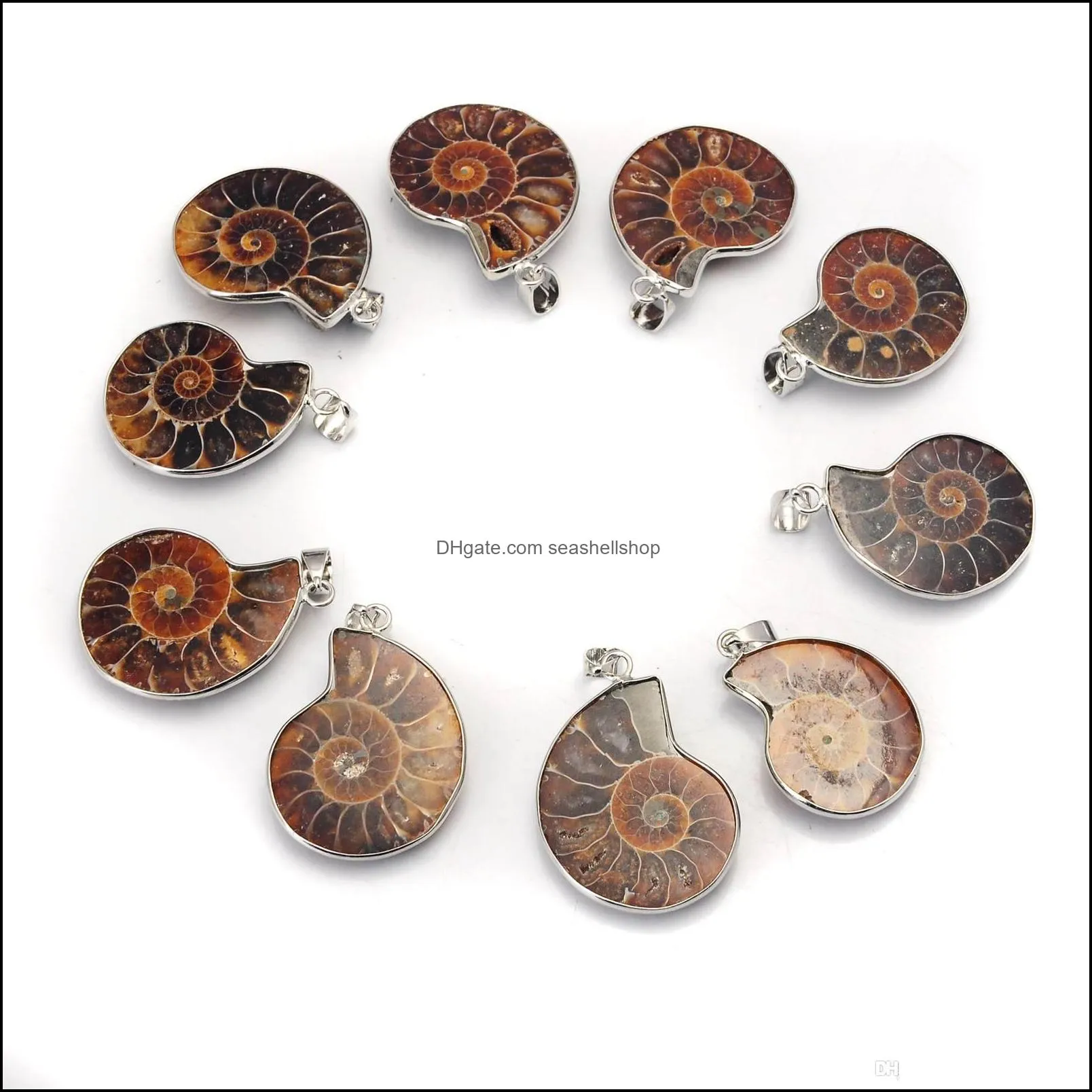 natural stone chrysanthemum fossil pendant silver plated bail men and women fashion jewelry minimalist style