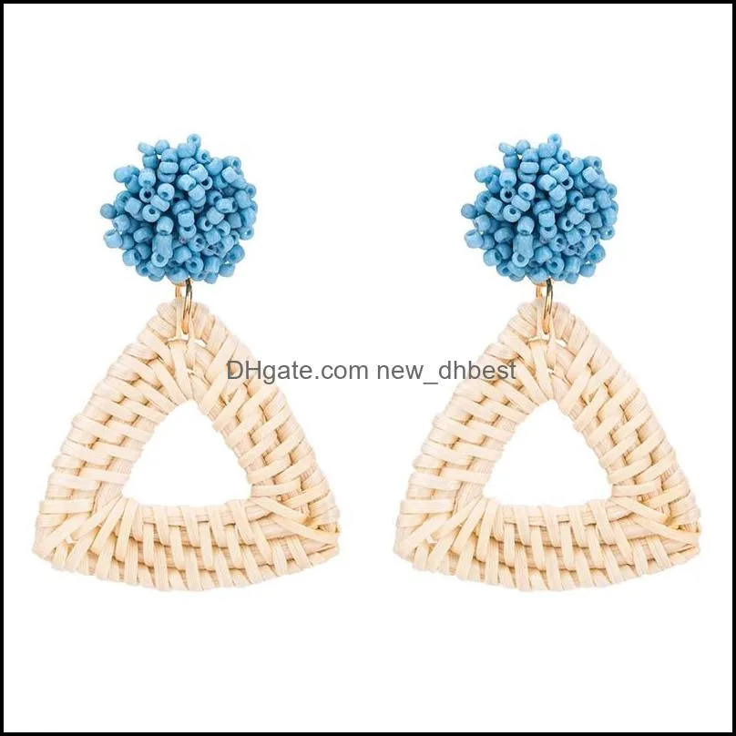 handmade rattan woven square wool ball womens ladies earrings geometric metal plated earrings vintage jewelry jewelry