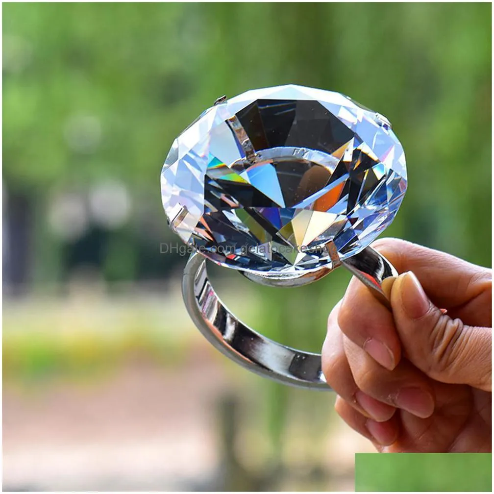 wedding arts and crafts decoration 8cm crystal glass big diamond ring romantic proposal wedding props home ornaments party gifts