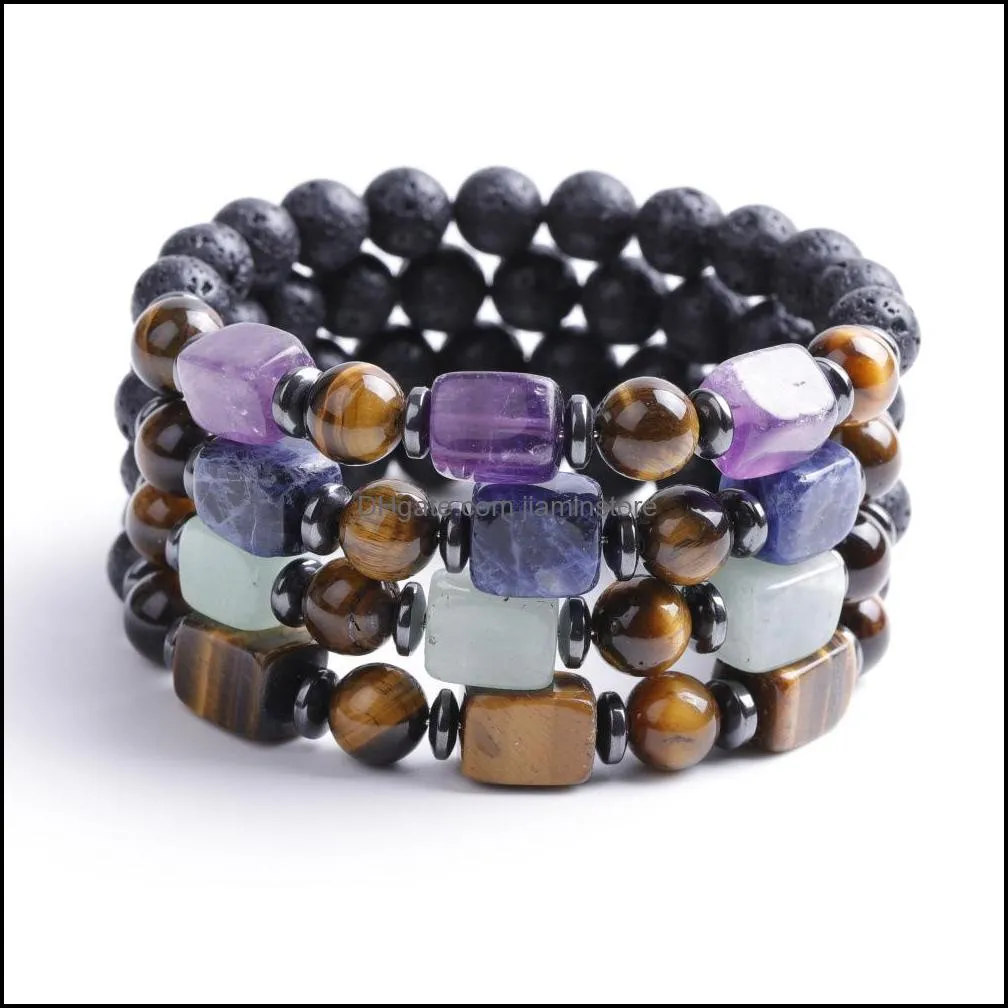 square tiger eye energy bead 7 chakras bracelet 8mm black lava stone diffusers beads bracelets stretch yoga jewelry for women men gift