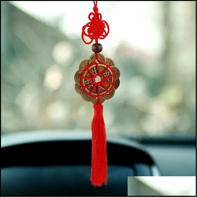 interior decorations lucky accessories safety hanging automobile copper coins five emperors chinese knot crafts decoration car pendant