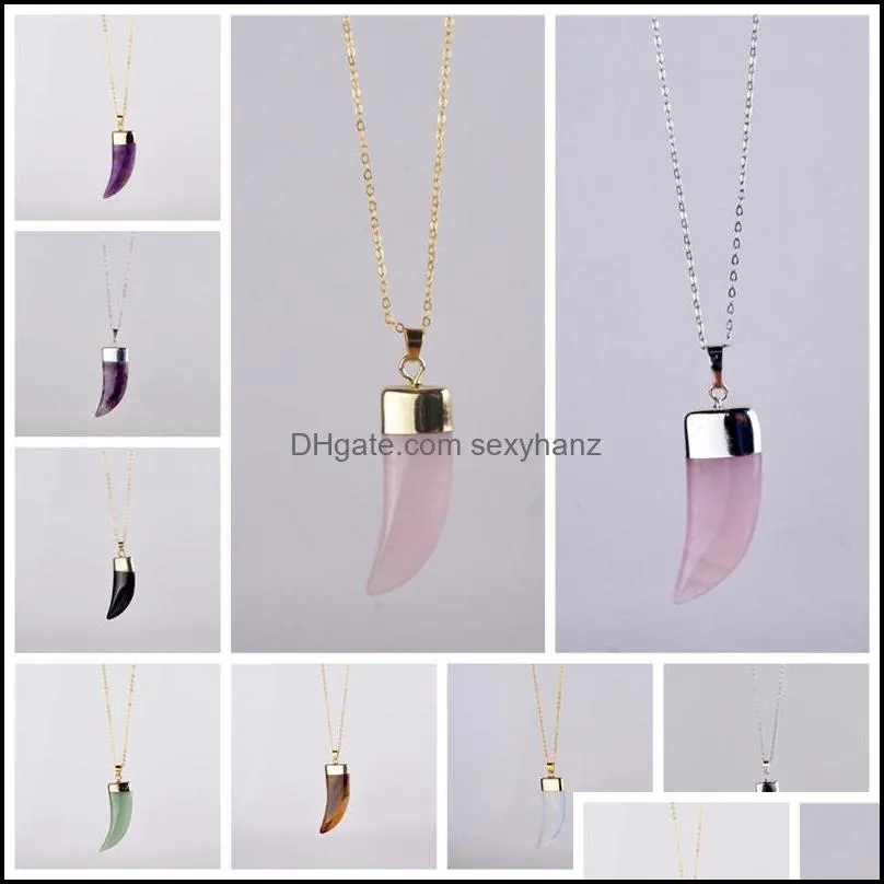  vintage bullet quartz crystal necklace pendant for women gold chain natural stone amethyst necklaces pendants jewelry