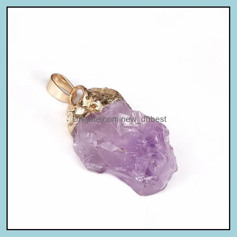 original amethyst stone pendant necklace natural healing chakra crystal unisex pendant necklace wholesale