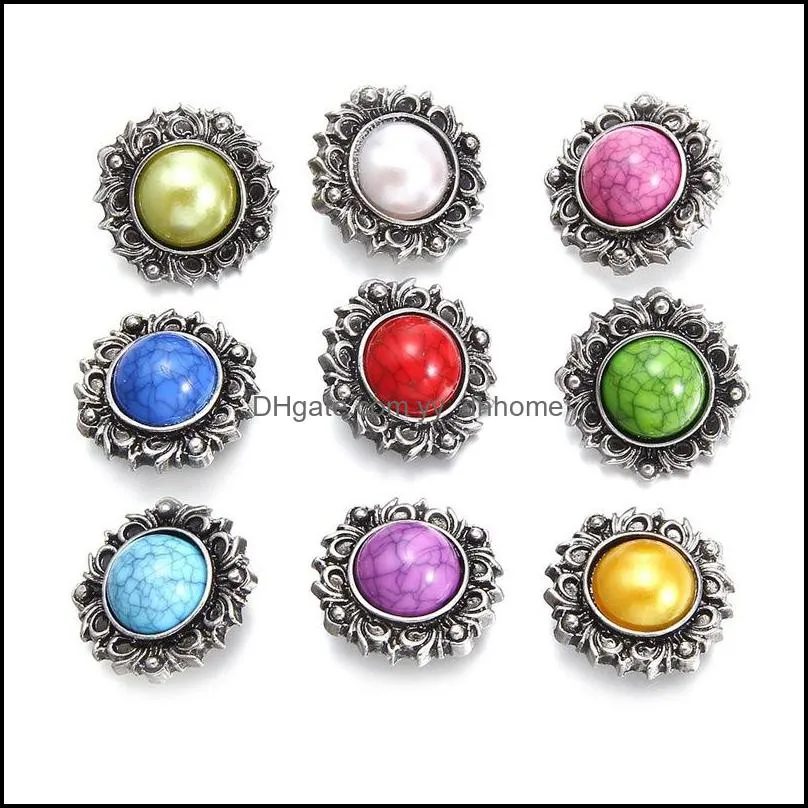 retro snap button jewelry components colorful rhinestone 18mm metal snaps buttons fit bracelet bangle noosa sh005