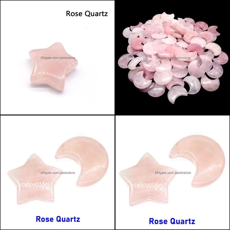 rose quartz moon and star shaped statues natural crystal stone mascot meditation healing reiki gemstone gift room decor