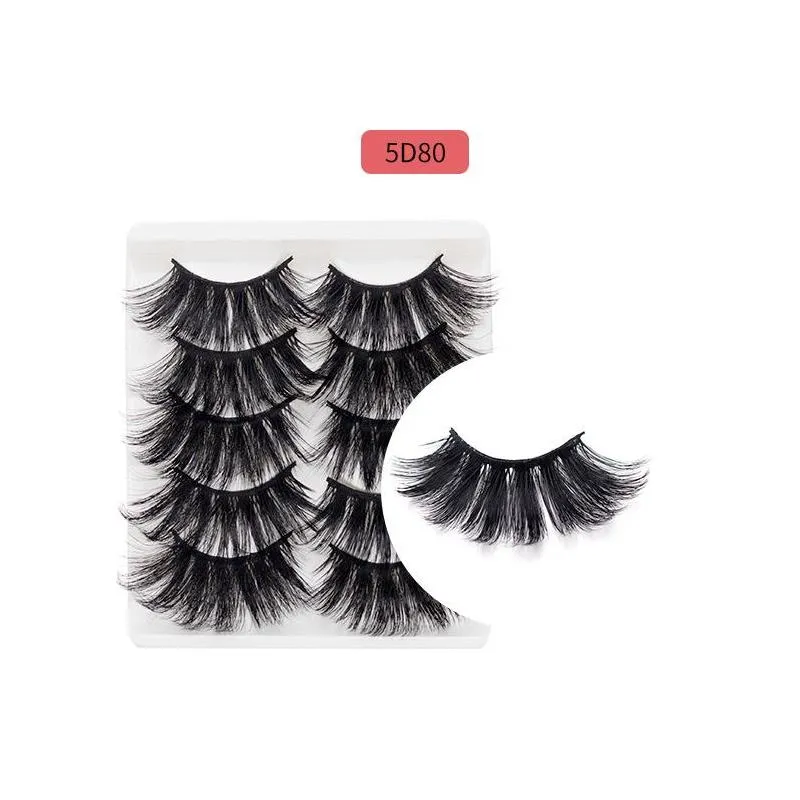 5 pairs 5d faux mink hair soft false eyelashes fluffy wispy long thick lashes handmade soft eye lash makeup extension tools