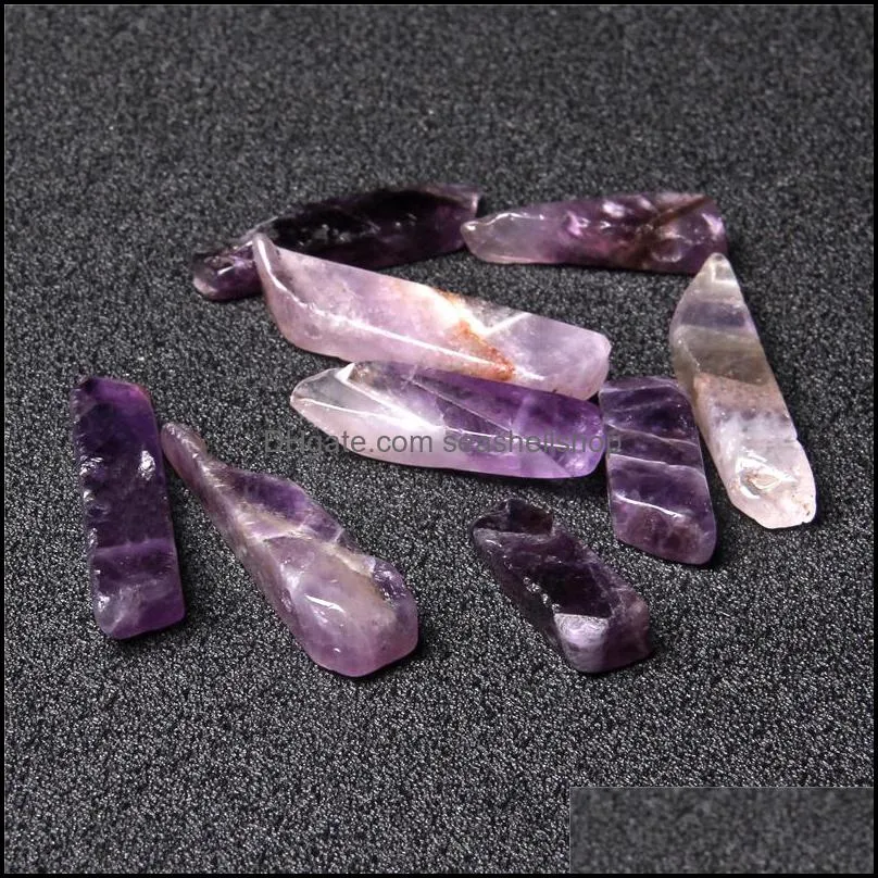 natural raw amethyst crystal quartz stone stick point beads top drilled purple loose beads pendant for jewelry making about 2mm hole