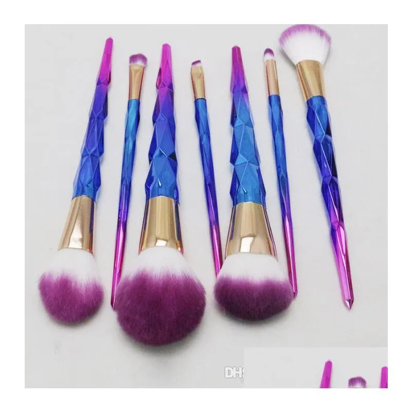 most popular 7pcs diamond professional mermaid makeup brushes colorful makeup brushes kit contouring foundation eyeliner brush