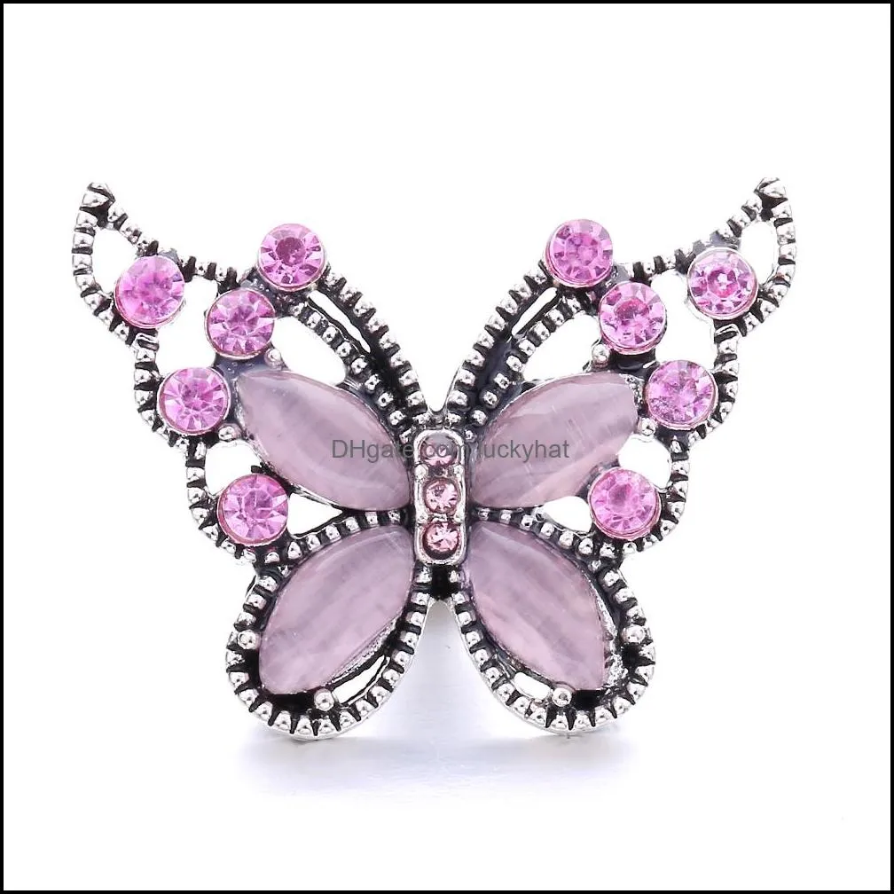 wholesale gold plated rhinestone butterfly ginger snap button clasps jewelry findings zircon charms 18mm metal snaps buttons factory