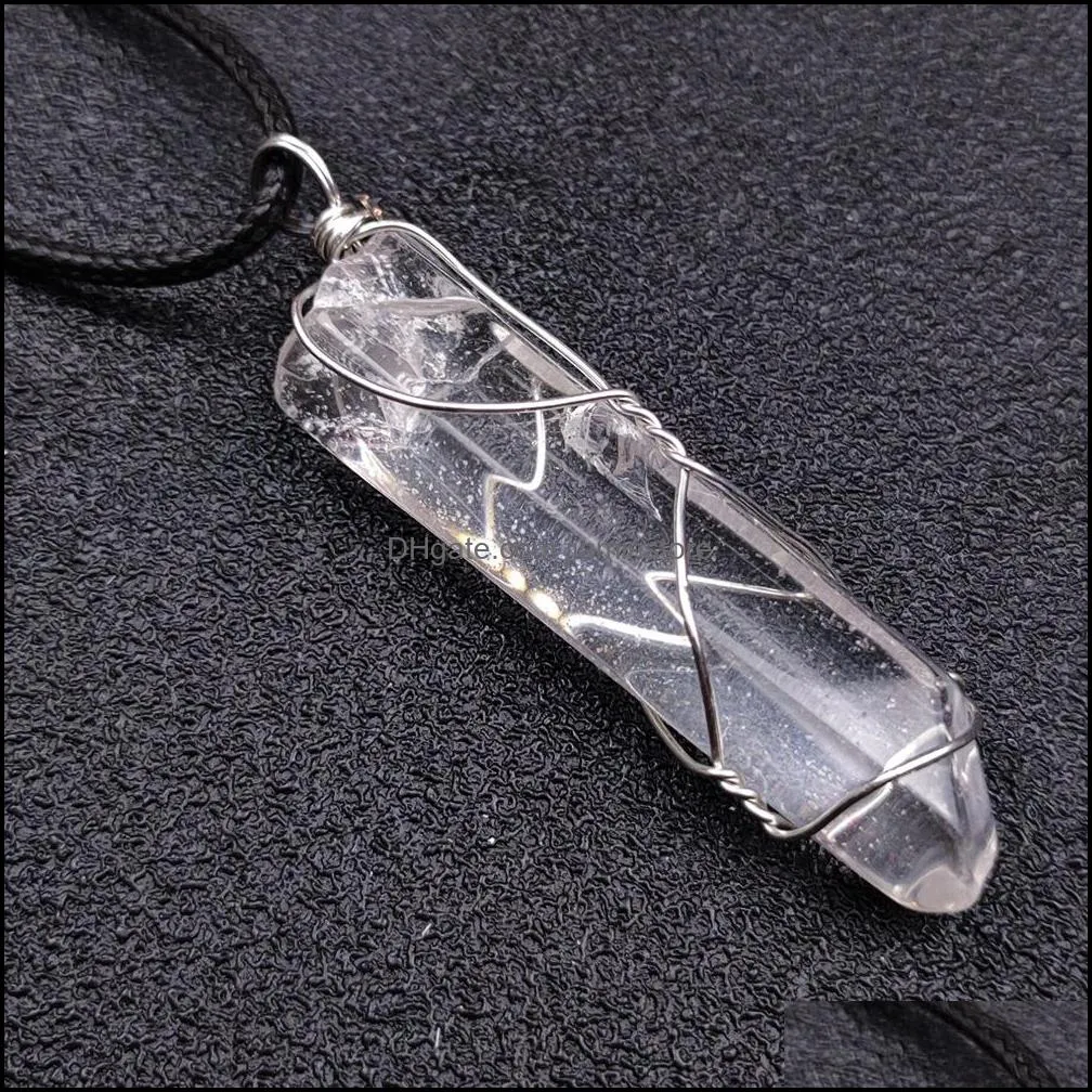 wire wrap white pillar reiki healing crystal pendant irregular energy stone quartz rope chain necklaces fashion women men jewelry