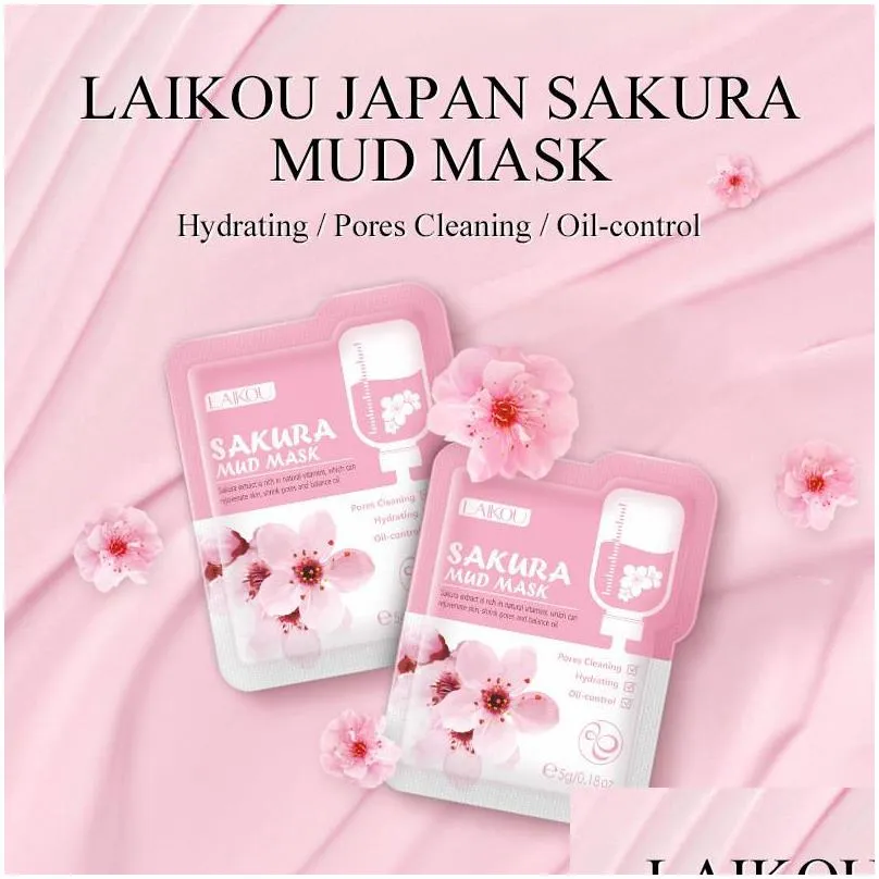 laikou sakura mud facial mask deep cleaning shrink pores moisturizing blackhead remover face cream skin care