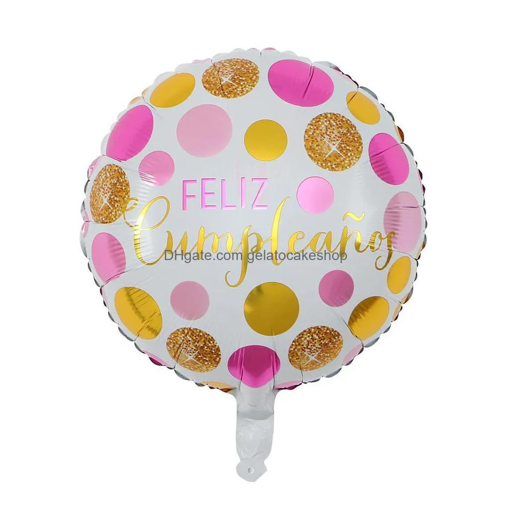 50pcs 18inch spanish helium foil feliz cumpleanos balloons globo happy birthday decor rose gold round bulk sell 1027