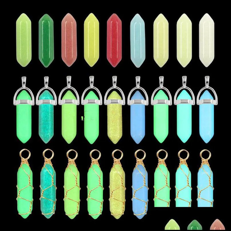 wholesale highlight color luminous stone fluorescent hexagonal column charms pendant trendy silver golden for earrings necklace jewelry