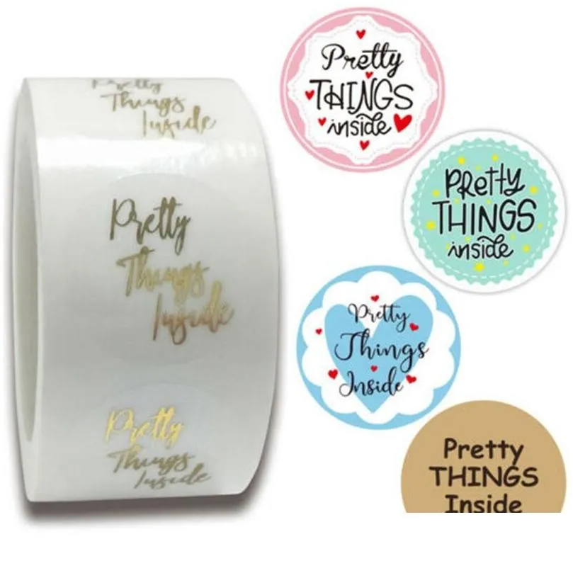 500pcs/roll pretty things inside stickers thank you gold paper for small business packaging gift seals party supplies wrap
